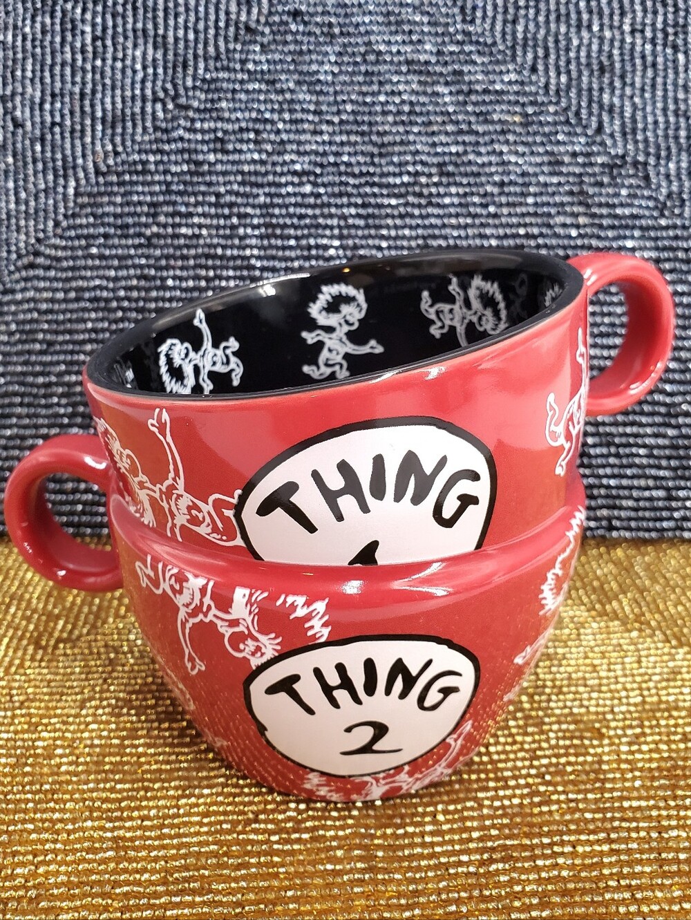 Collectible officially licensed Dr. Seuss Thing 1 & Thing 2 stackable mug set